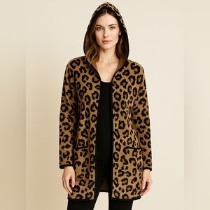 Rachel Zoe Cardigan Sweater Womens XS Leopard Print Hooded Pockets Open Long NWT